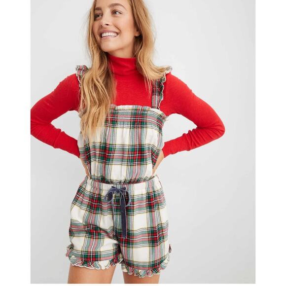 Aerie Pants - Aerie Plaid Flannel One Piece Romper Pajamas Sleepwear Velvet Tie NWT Medium